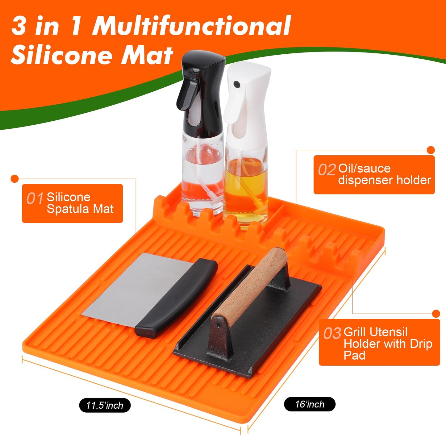 Grill Side Tray Mat BBQ Grill Mat Silicone 3 in 1