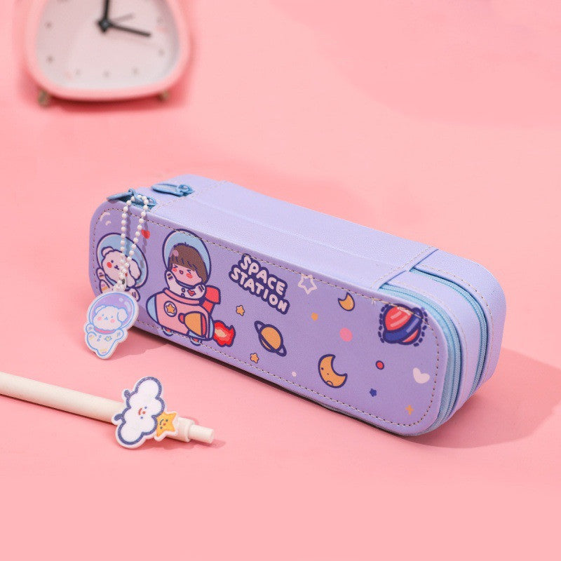 Cartoon Pencil Case, Cute Double-Layer Astronaut Pattern