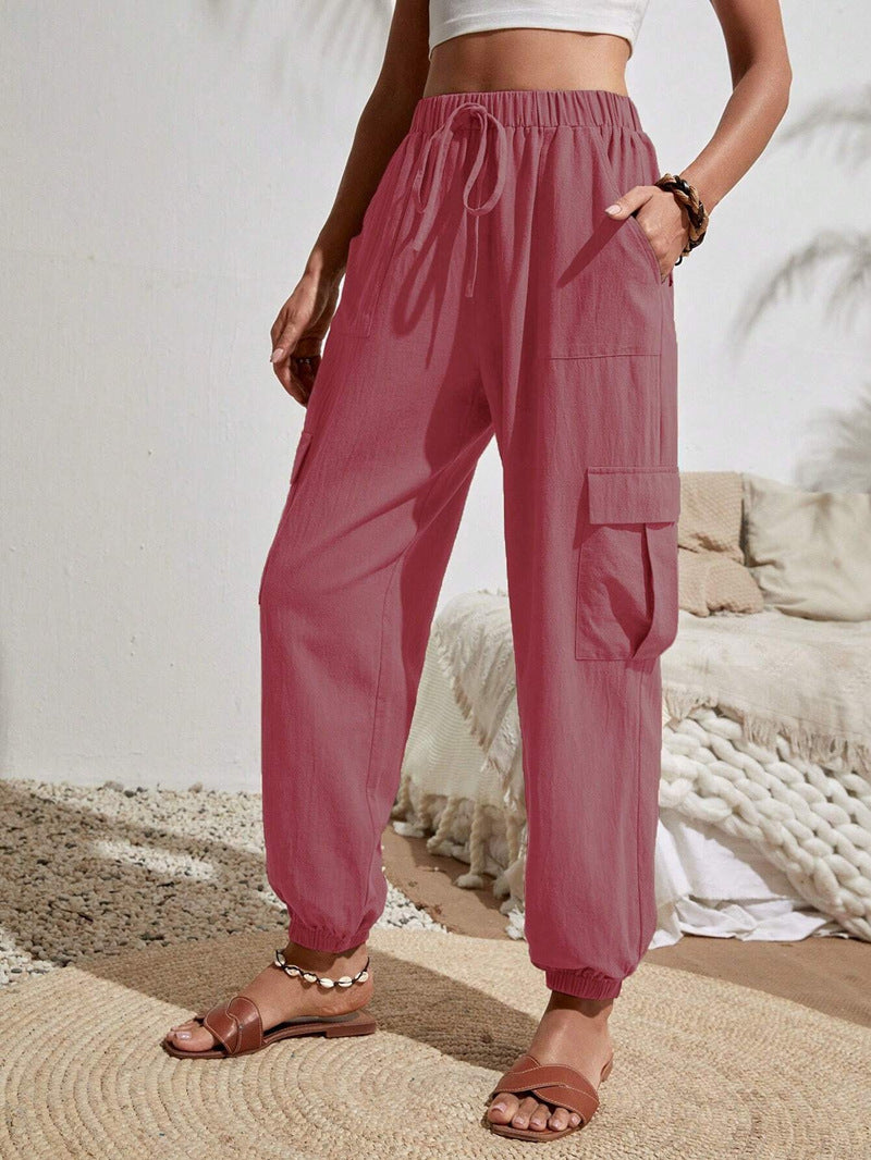 Drawstring pants with pockets for summer, casual, versatile