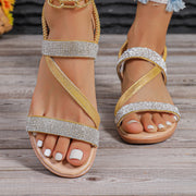 Modische Sandalen mit Keilabsatz und Strasssteinen im böhmischen Ethno-Stil mit offener Spitze, römische Schuhe für Damen