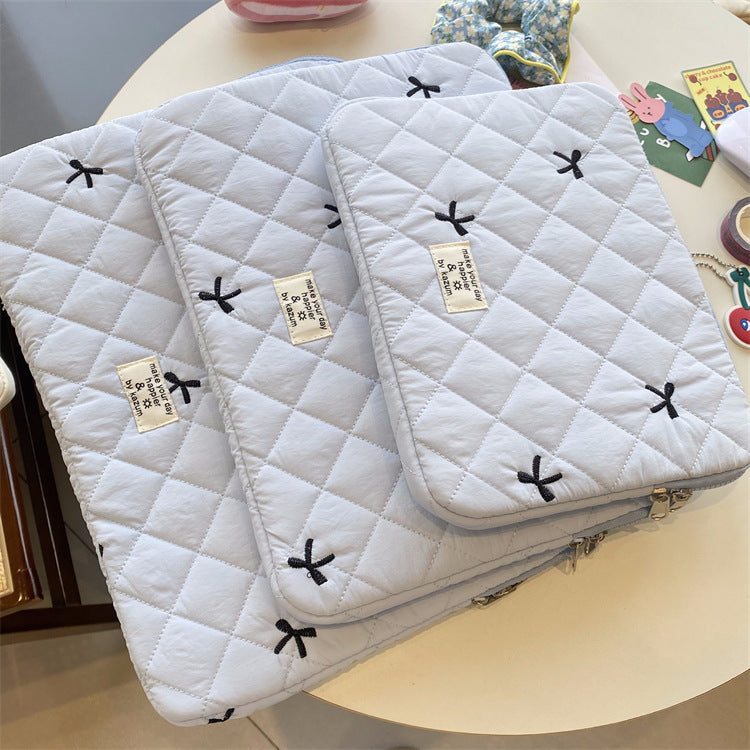 Cute Rhombus Embroidered Bow Notebook Storage Bag