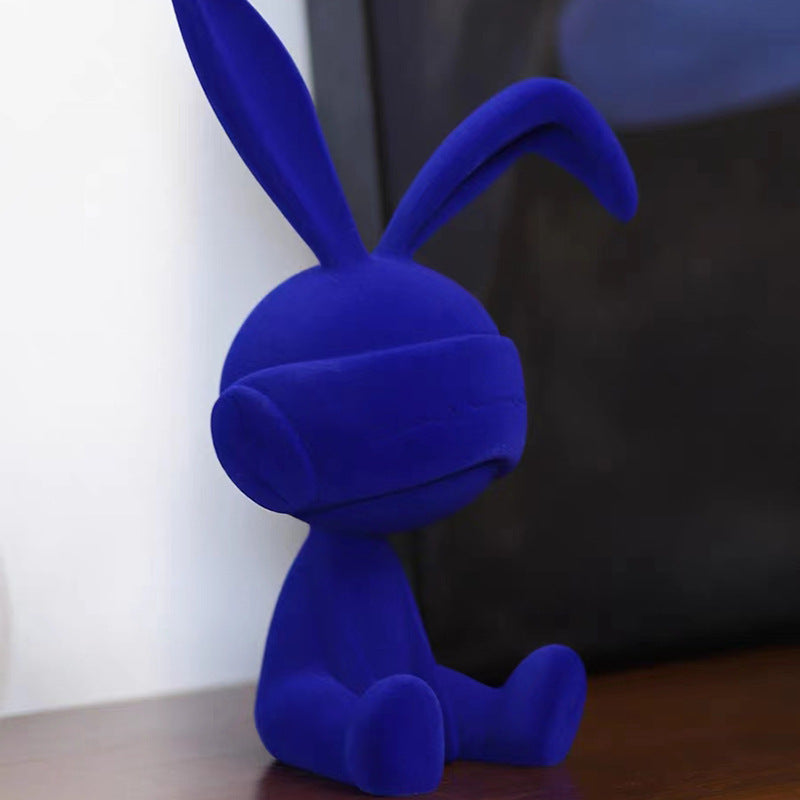 Suede Blindfold Rabbit Resin Table Ornament Trendy Home Decoration