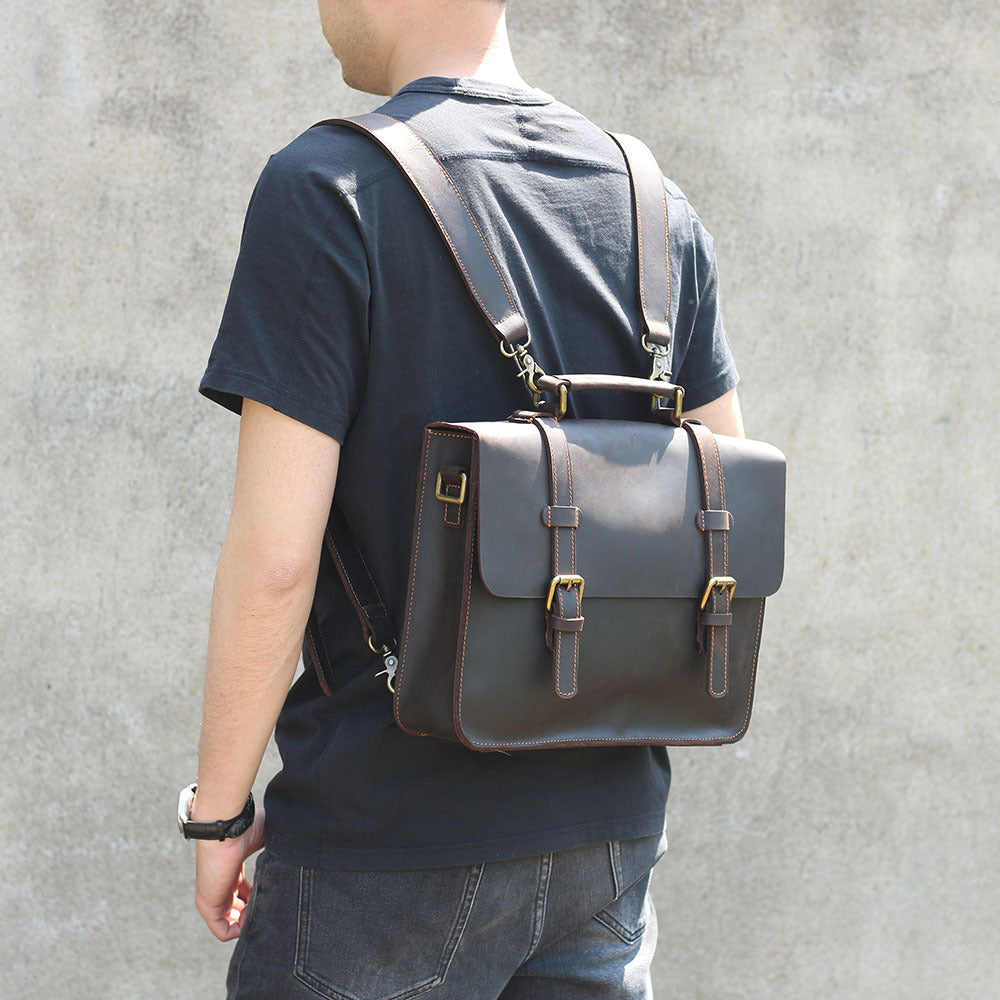 Simple cowhide briefcase men and women shoulder bag backpack