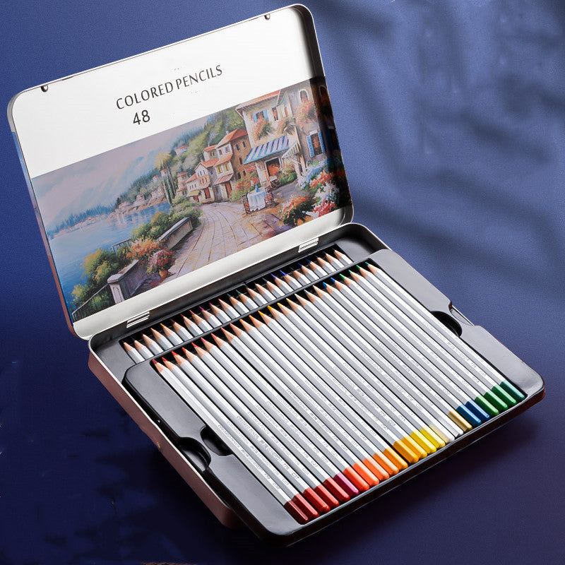 Water-soluble drawing set with oil-based colored pencils