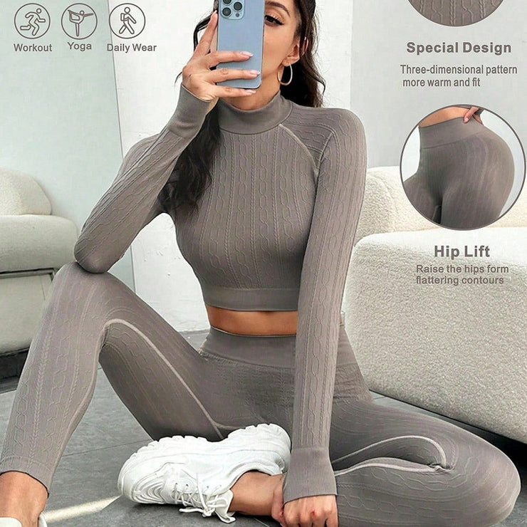 Damen Pfirsich Fitness Sport Tight Langarm Hohe Taille Laufen Hüfte Heben Unterwäsche Yoga