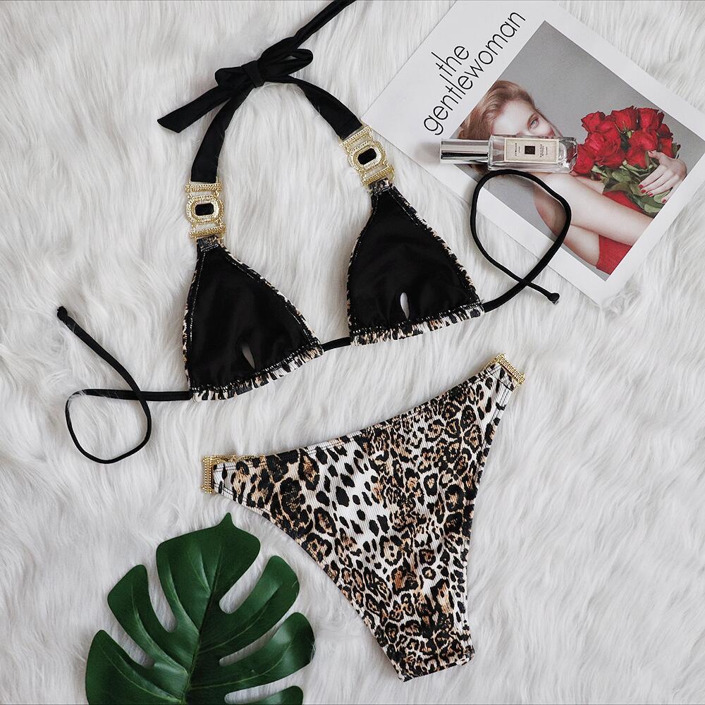 Leopard Print Diamond Low-Rise Push-Up Bikini