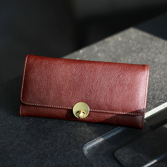 Women's wallet with two-layer cowhide lock