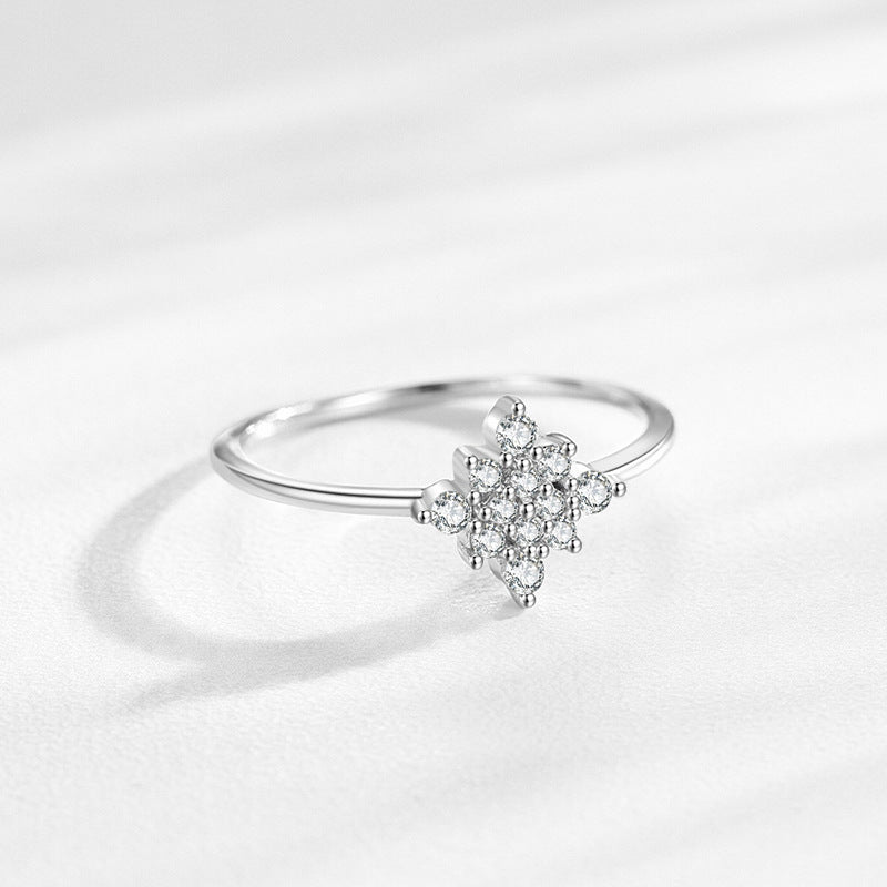 S925 Sterling Silver Simple Personalized Snowflake Female Elegant Sweet Fine Ring