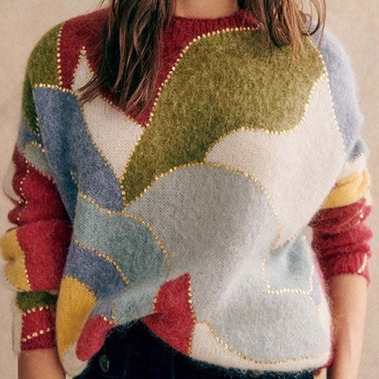 Spliced ​​Painted Sequin Pullover Sweater