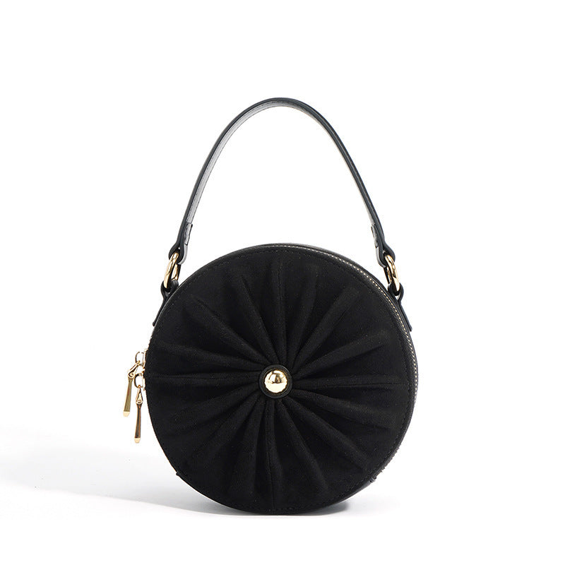 Advanced Sense – Round cake bag in classic style, genuine leather, metal chain