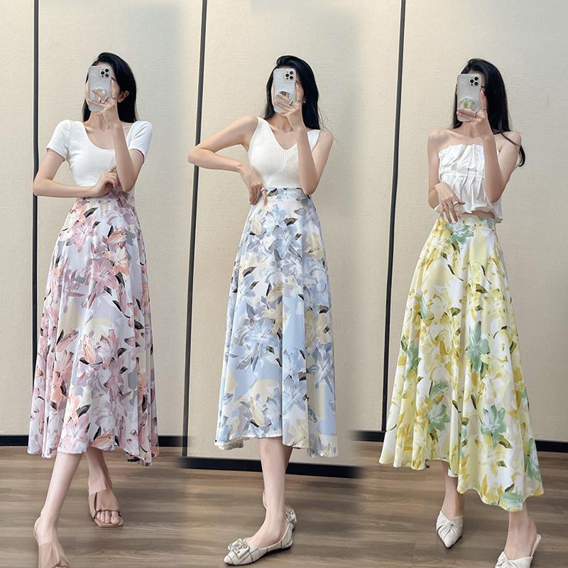 Women's Fashion High Waist Slimming Wide Hem Printed Dress