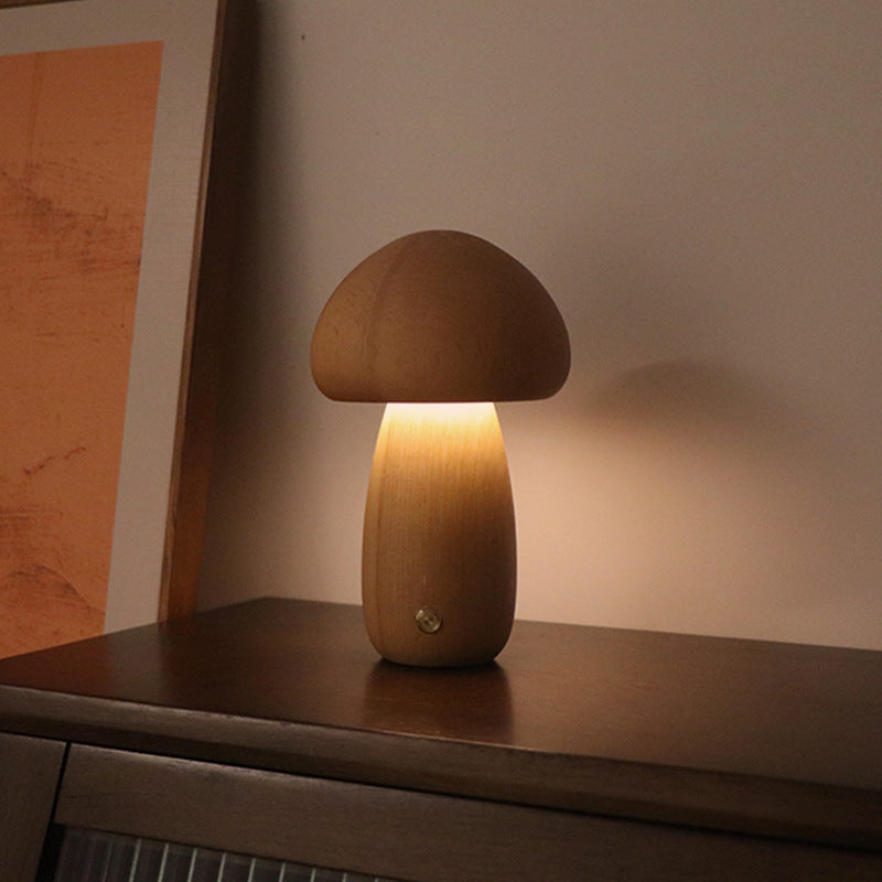 INS Wooden Cute Mushroom LED Night Light With Touch Switch Bedside Table Lamp For Bedroom Childrens Room Sleeping Night Lamps Home Decor