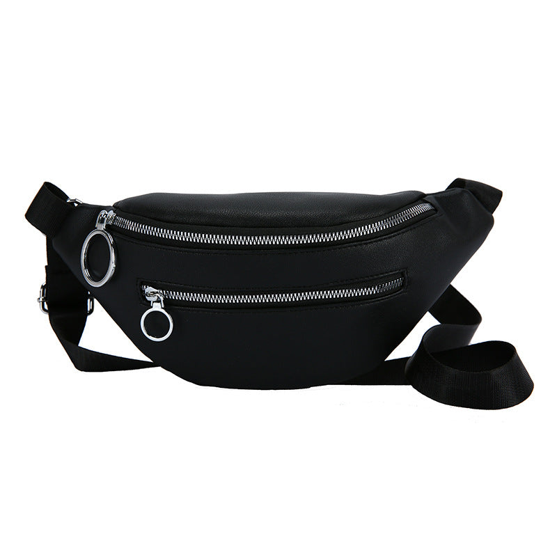 Women's Fashion All-match Casual Solid Color Soft Surface Double Zipper Waist Bag