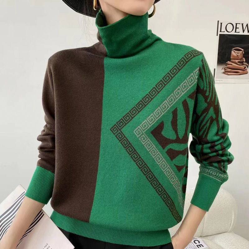 Women's Fashion Casual Multicolor Heaps Collar Sweater