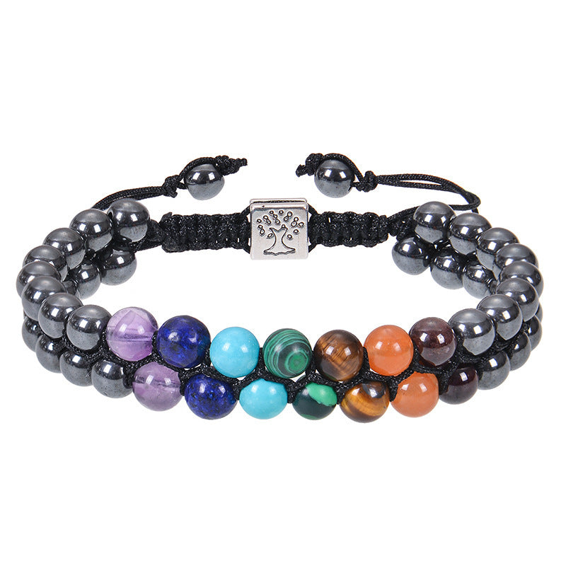 6mm colorful natural stone double layer bracelet