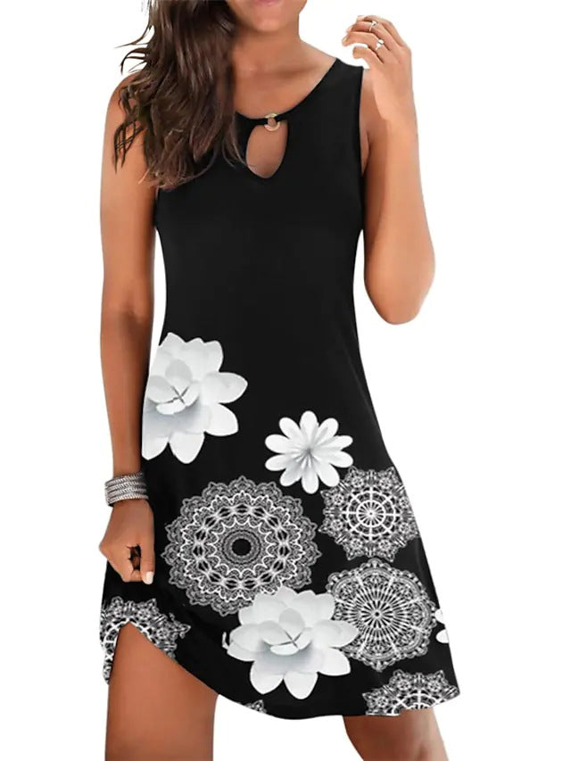 Printed Sleeveless Straight Dress Knee-length