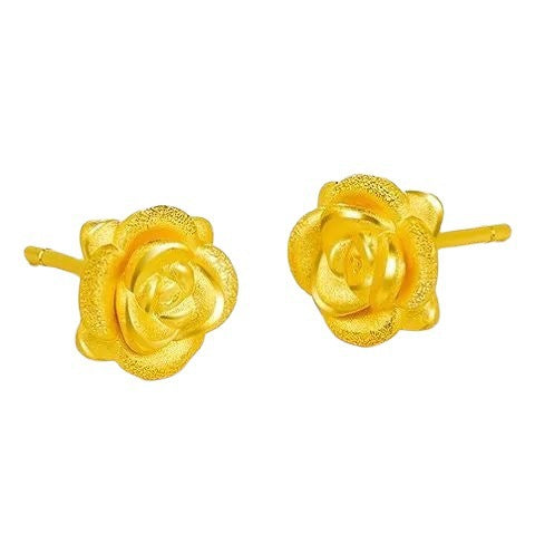 Brass Gold-plated Roses Petal Stud Earrings