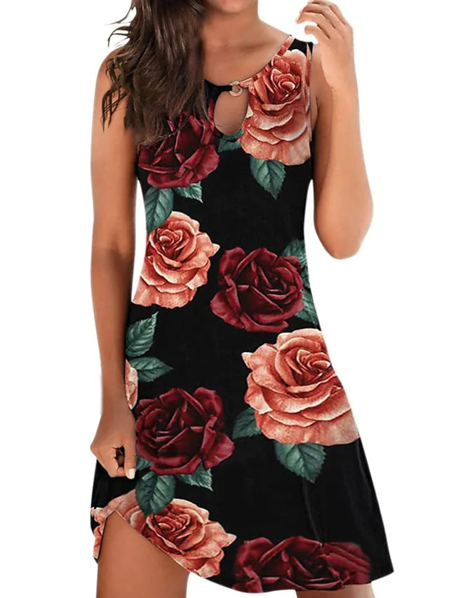 Printed Sleeveless Straight Dress Knee-length