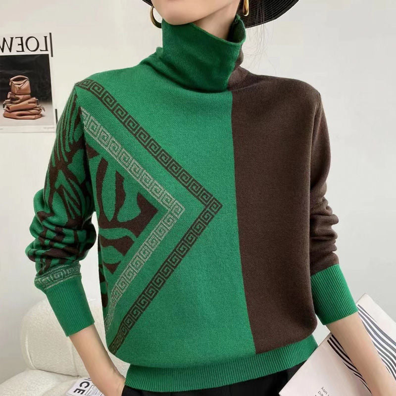 Women's Fashion Casual Multicolor Heaps Collar Sweater