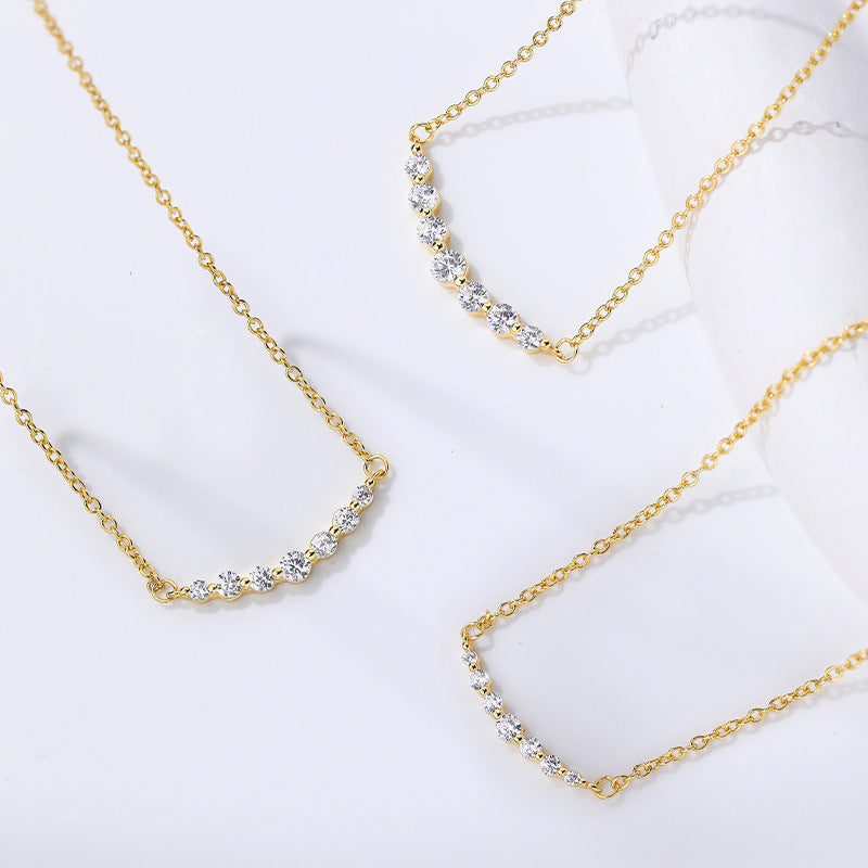 S925 Silver Single Row Inlaid Zircon Necklace Women's Stackable Clavicle Chain