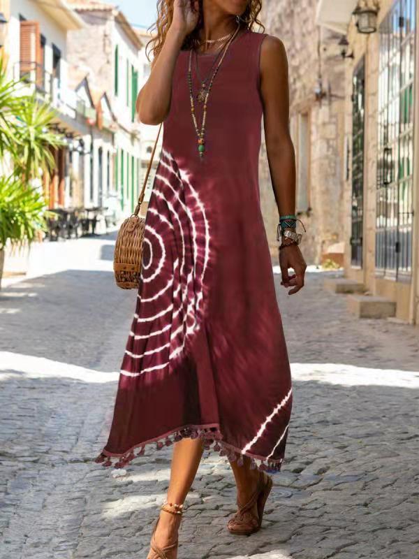 Summer European And American Printed Slim Fit Long Sleeveless Vest Dress