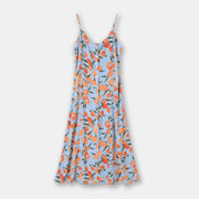 Einreihiges Kleid mit französischem Riemen und Fruchtorange-Print im Urlaubsstil, mittellanges Kleid