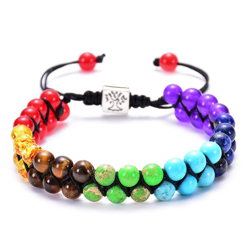 6mm colorful natural stone double layer bracelet