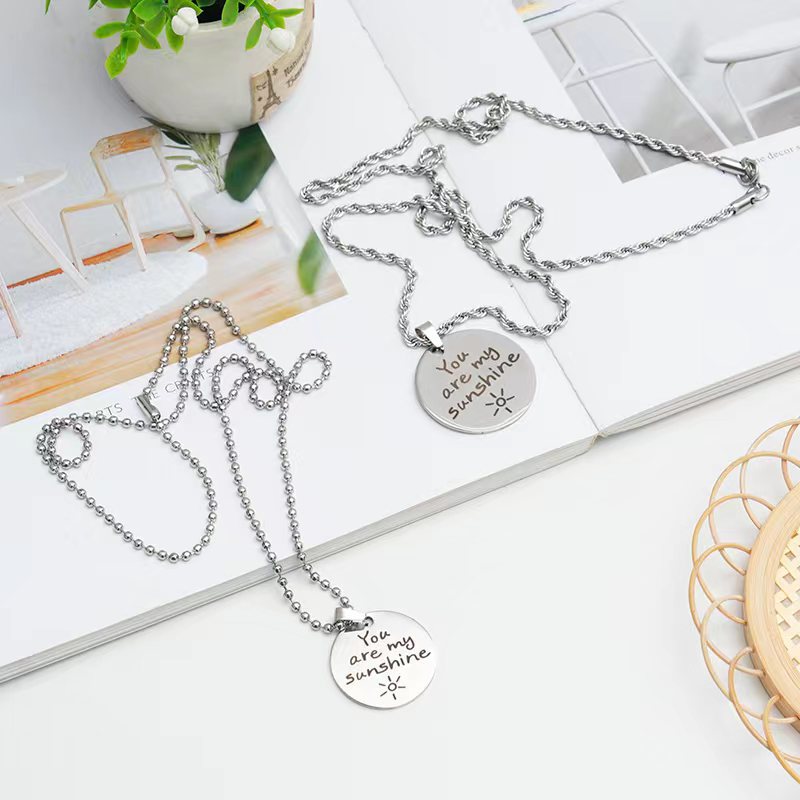 Stainless Steel Round Lettering Christmas Festival Gift Necklace