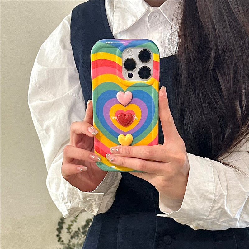 Rainbow Three Dimensional Love Drop-resistant Phone Case