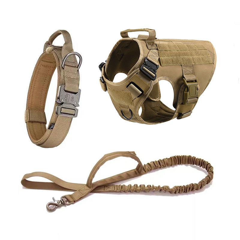 Outdoor Tactical Pet Dog Harness Collar Hand Holding Rope Three-Piece Set