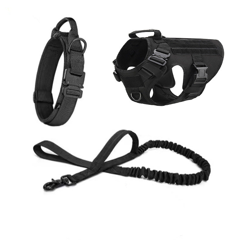 Outdoor Tactical Pet Dog Harness Collar Hand Holding Rope Three-Piece Set