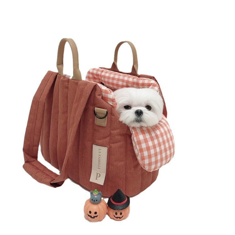 Portable Pet Bag with Cotton Filling, Large Capacity, Breathable Shoulder Messenger Bag