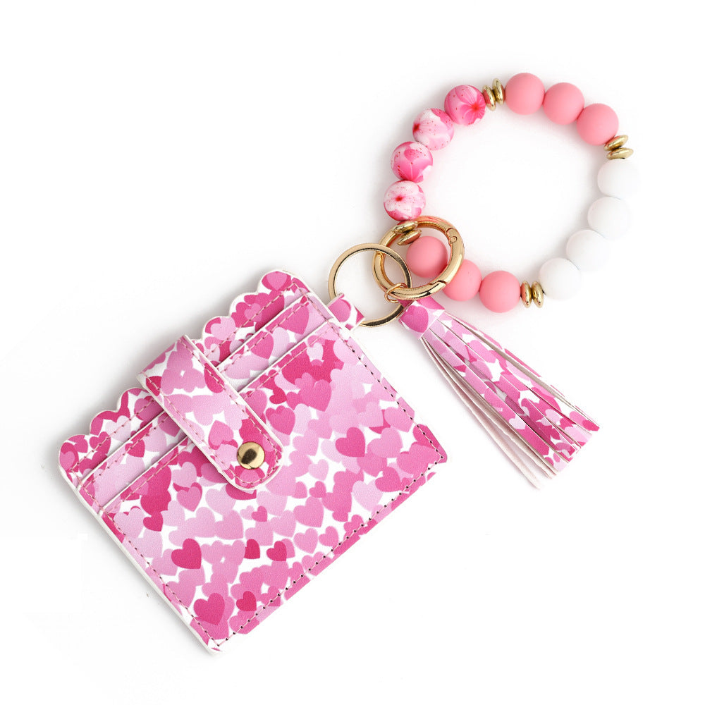 Love Polyurethane Card Holder Silica Gel Key Chain European and American Printed Silicone Beads Bracelet Ladies Wallet