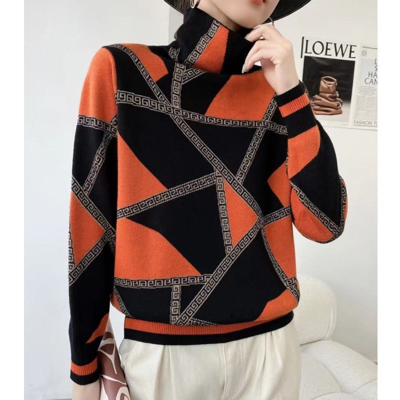 Women's Fashion Casual Multicolor Heaps Collar Sweater