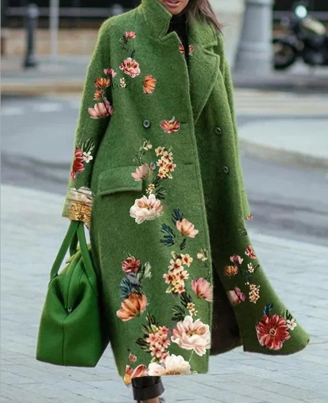 Women's Fashion Temperament Pure Color Lapel Loose Woolen Coat