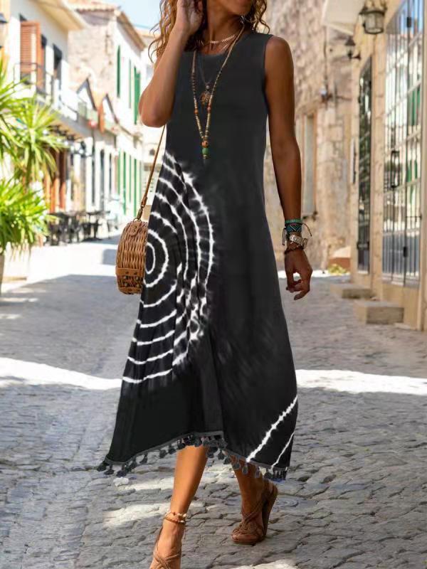 Summer European And American Printed Slim Fit Long Sleeveless Vest Dress