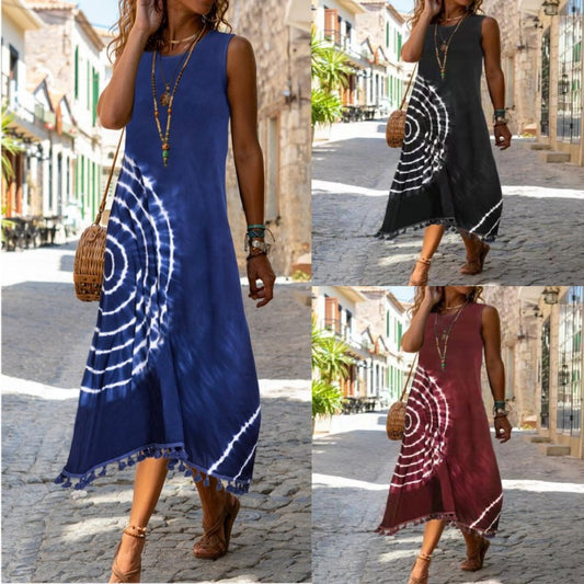 Summer European And American Printed Slim Fit Long Sleeveless Vest Dress