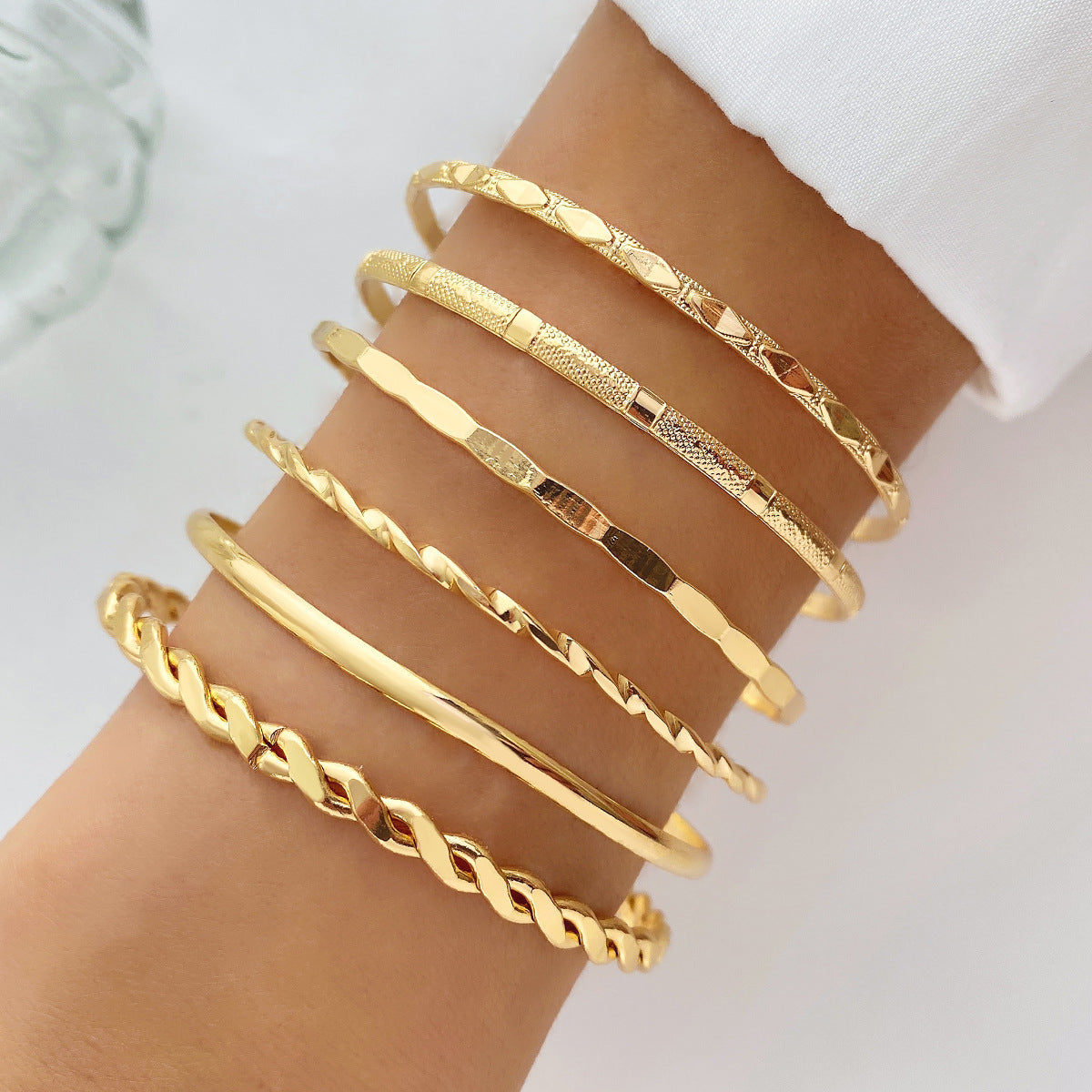 Bohemian Metal Chain Bracelet Set for Women Geometric Gold Color Thick Link Chain Open Bangle Female Fashion Jewelry