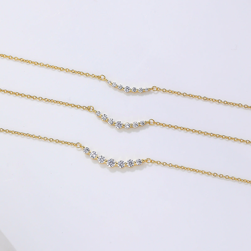 S925 Silver Single Row Inlaid Zircon Necklace Women's Stackable Clavicle Chain