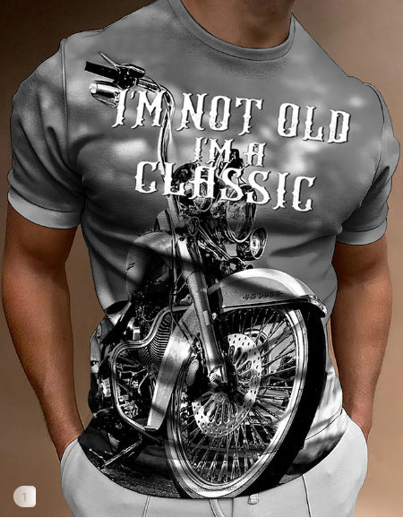 T-shirt with round neck and short sleeves in retro biker style