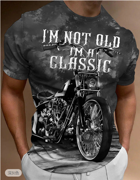 T-shirt with round neck and short sleeves in retro biker style