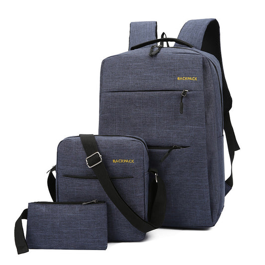 Three-piece set with casual, fashionable computer bag with USB charging function