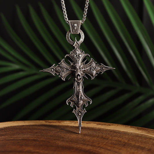 Niche Personality Hip Hop Retro Gothic Skull Cross Pendant Necklace