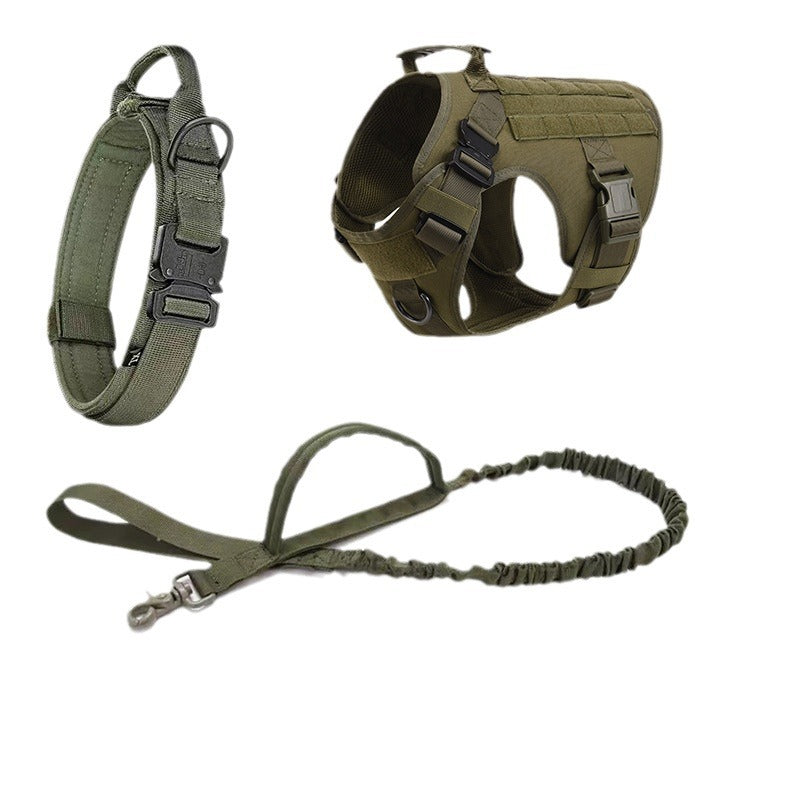 Outdoor Tactical Pet Dog Harness Collar Hand Holding Rope Three-Piece Set