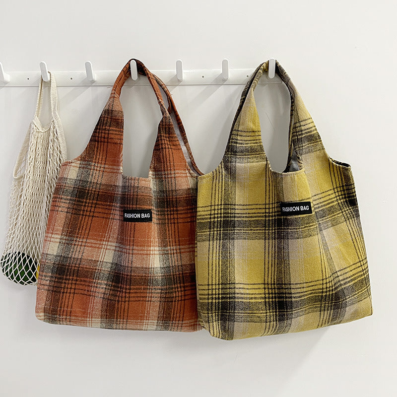 New Retro British Checked Canvas Bag Women