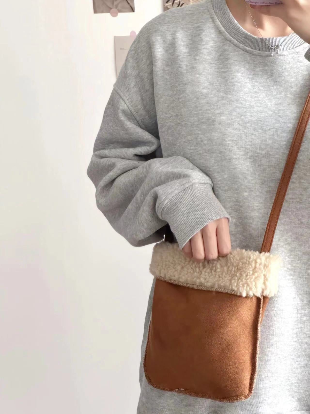 Faux Suede Lamb Wool Ladies Shoulder Crossbody Bag