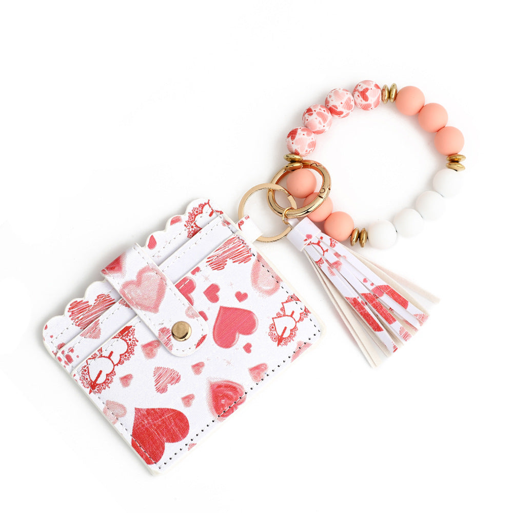 Love Polyurethane Card Holder Silica Gel Key Chain European and American Printed Silicone Beads Bracelet Ladies Wallet