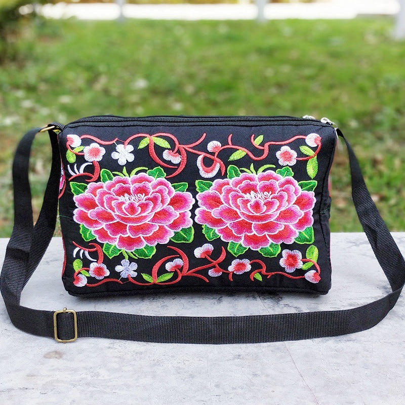 Female antique double-sided embroidery one-shoulder crossbody bag