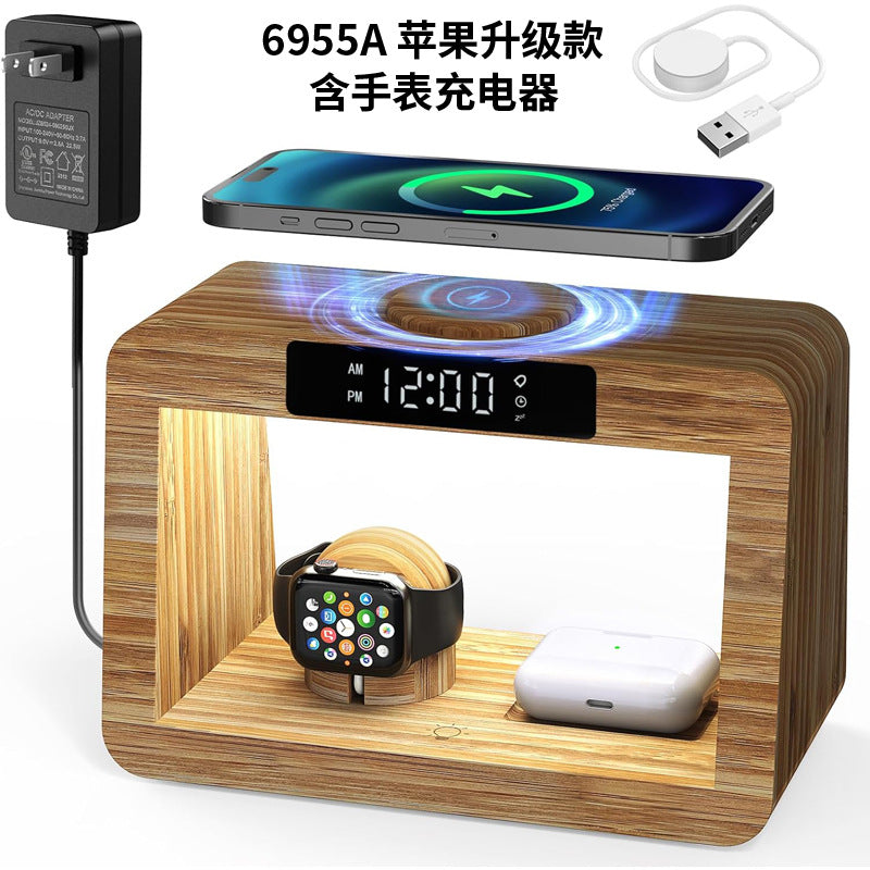 Multifunction ale Bamboo Table lamp Alarm clock Wireless charger