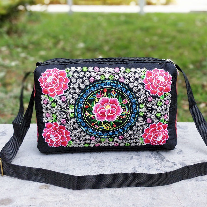 Female antique double-sided embroidery one-shoulder crossbody bag